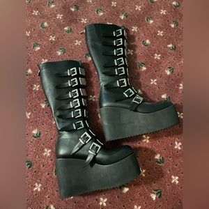 Chunky platform knee high goth boots